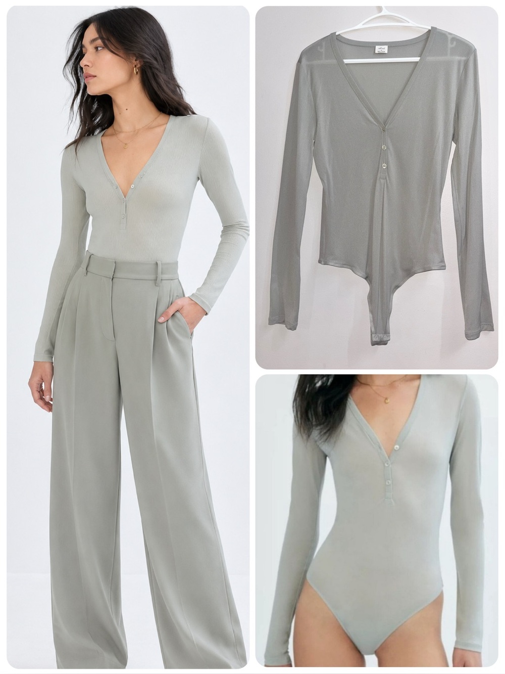 Aritiza Wilfred Theodora Sheer Mesh Bodysuit Dusky Green Sage Gray Size Medium